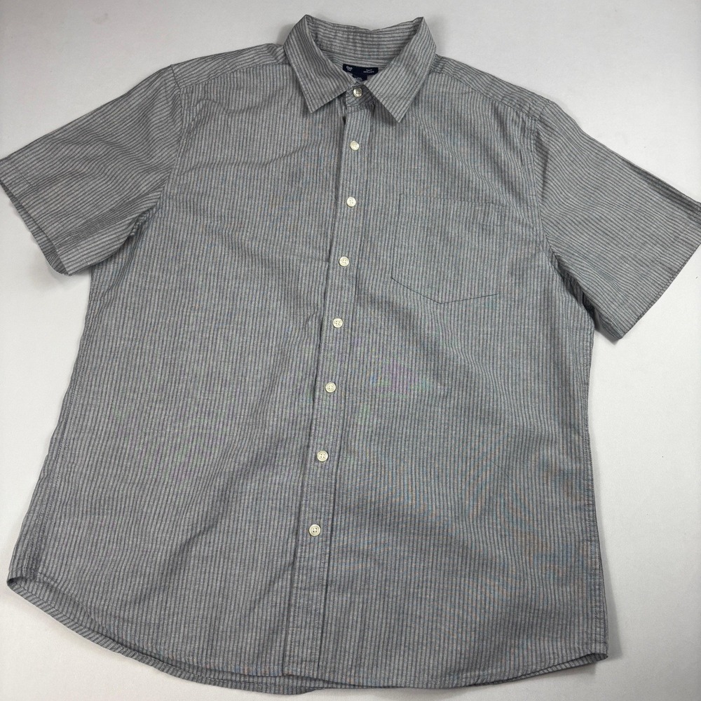Gap Slim Fit Men's Button Front Shirt XL Gray Stripe Casual Cotton